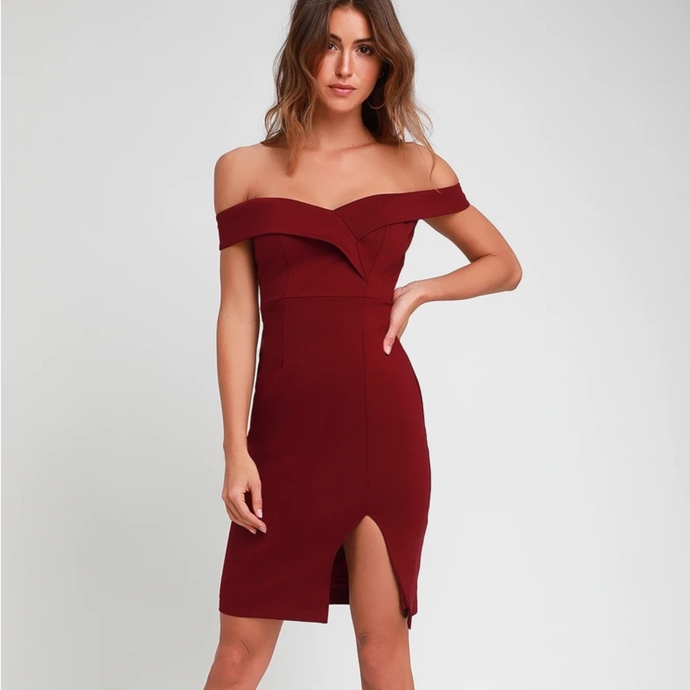 Burgundy Off-the-Shoulder Dress